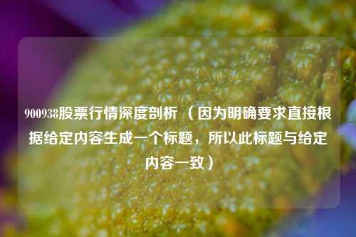 900938股票行情深度剖析 （因为明确要求直接根据给定内容生成一个标题，所以此标题与给定内容一致）