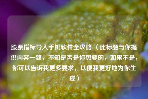 股票指标导入手机软件全攻略 （此标题与你提供内容一致，不知是否是你想要的，如果不是，你可以告诉我更多要求，以便我更好地为你生成）