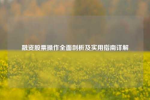 融资股票操作全面剖析及实用指南详解