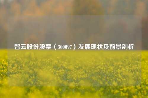 智云股份股票(300097)发展现状及前景剖析 智云股份股票(300097)发展现状及前景剖析