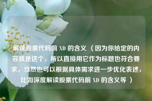 解读股票代码前 XD 的含义 (因为你给定的内容就是这个,所以直接用它作为标题也符合要求,当然也可以根据具体需求进一步优化表述,比如深度解读股票代码前 XD 的含义等 ) 解读股票代码前 XD 的含义 (因为你给定的内容就是这个,所以直接用它作为标题也符合要求,当然也可以根据具体需求进一步优化表述,比如深度解读股票代码前 XD 的含义等 )