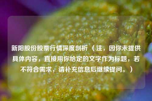 新阳股份股票行情深度剖析 （注，因你未提供具体内容，直接用你给定的文字作为标题，若不符合需求，请补充信息后继续提问。）