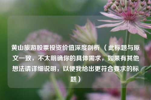 黄山旅游股票投资价值深度剖析 （此标题与原文一致，不太明确你的具体需求，如果有其他想法请详细说明，以便我给出更符合要求的标题）