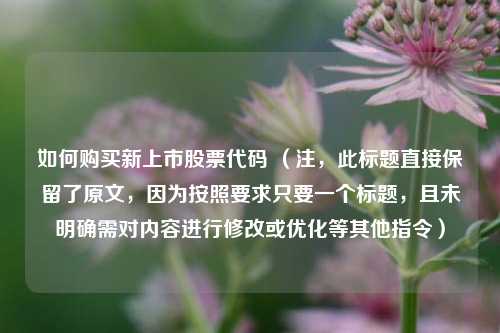 如何购买新上市股票代码 （注，此标题直接保留了原文，因为按照要求只要一个标题，且未明确需对内容进行修改或优化等其他指令）