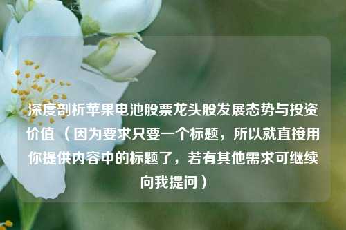 深度剖析苹果电池股票龙头股发展态势与投资价值 （因为要求只要一个标题，所以就直接用你提供内容中的标题了，若有其他需求可继续向我提问）