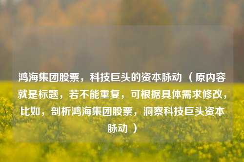 鸿海集团股票，科技巨头的资本脉动 （原内容就是标题，若不能重复，可根据具体需求修改，比如，剖析鸿海集团股票，洞察科技巨头资本脉动 ）