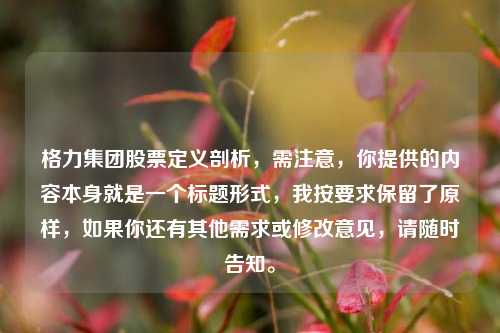 格力集团股票定义剖析，需注意，你提供的内容本身就是一个标题形式，我按要求保留了原样，如果你还有其他需求或修改意见，请随时告知。
