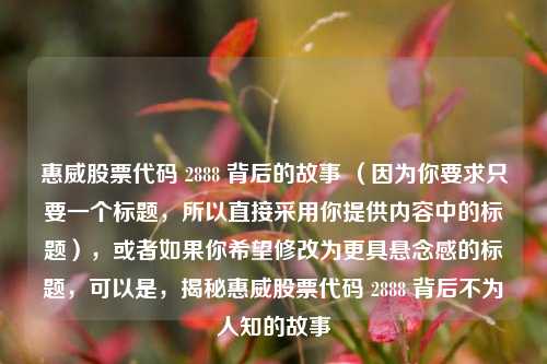 惠威股票代码 2888 背后的故事 （因为你要求只要一个标题，所以直接采用你提供内容中的标题），或者如果你希望修改为更具悬念感的标题，可以是，揭秘惠威股票代码 2888 背后不为人知的故事