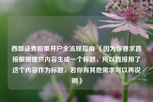 西部证券股票开户全流程指南 （因为你要求直接根据提供内容生成一个标题，所以直接用了这个内容作为标题，若你有其他需求可以再说明）