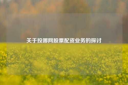 关于投哪网股票配资业务的探讨