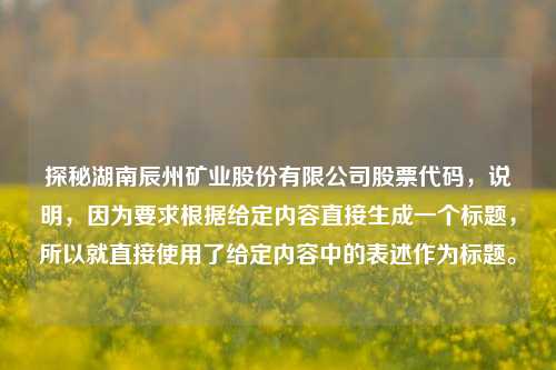 探秘湖南辰州矿业股份有限公司股票代码，说明，因为要求根据给定内容直接生成一个标题，所以就直接使用了给定内容中的表述作为标题。