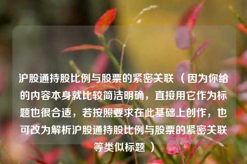 沪股通持股比例与股票的紧密关联 （因为你给的内容本身就比较简洁明确，直接用它作为标题也很合适，若按照要求在此基础上创作，也可改为解析沪股通持股比例与股票的紧密关联等类似标题 ）