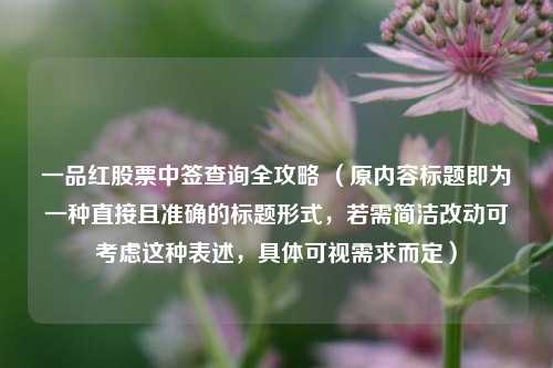 一品红股票中签查询全攻略 （原内容标题即为一种直接且准确的标题形式，若需简洁改动可考虑这种表述，具体可视需求而定）