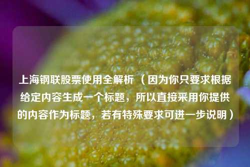 上海钢联股票使用全解析 （因为你只要求根据给定内容生成一个标题，所以直接采用你提供的内容作为标题，若有特殊要求可进一步说明）