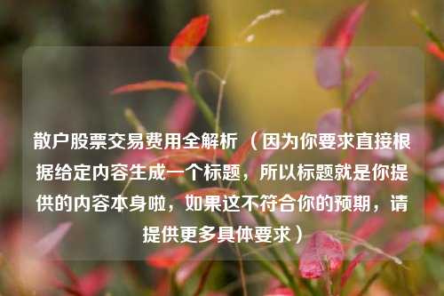 散户股票交易费用全解析 （因为你要求直接根据给定内容生成一个标题，所以标题就是你提供的内容本身啦，如果这不符合你的预期，请提供更多具体要求）