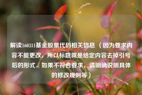 解读160311基金股票代码相关信息 （因为要求内容不能更改，所以标题就是给定内容去掉引号后的形式，如果不符合要求，请明确说明具体的修改规则等）