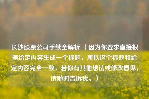 长沙股票公司手续全解析 （因为你要求直接根据给定内容生成一个标题，所以这个标题和给定内容完全一致，若你有其他想法或修改意见，请随时告诉我。）