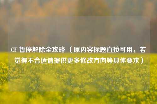 CF 暂停解除全攻略 （原内容标题直接可用，若觉得不合适请提供更多修改方向等具体要求）