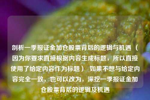 剖析一季报证金加仓股票背后的逻辑与机遇 （因为你要求直接根据内容生成标题，所以直接使用了给定内容作为标题）  如果不想与给定内容完全一致，也可以改为，深挖一季报证金加仓股票背后的逻辑及机遇