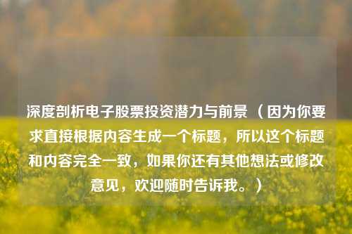深度剖析电子股票投资潜力与前景 （因为你要求直接根据内容生成一个标题，所以这个标题和内容完全一致，如果你还有其他想法或修改意见，欢迎随时告诉我。）