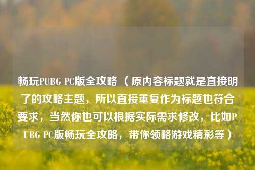 畅玩PUBG PC版全攻略 （原内容标题就是直接明了的攻略主题，所以直接重复作为标题也符合要求，当然你也可以根据实际需求修改，比如PUBG PC版畅玩全攻略，带你领略游戏精彩等）