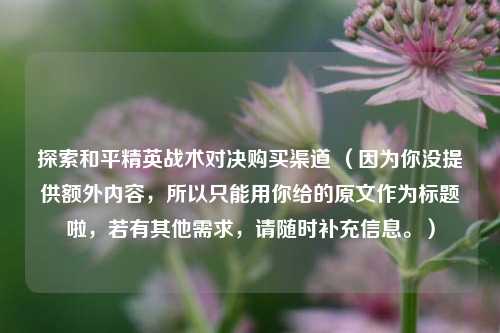 探索和平精英战术对决购买渠道 （因为你没提供额外内容，所以只能用你给的原文作为标题啦，若有其他需求，请随时补充信息。）