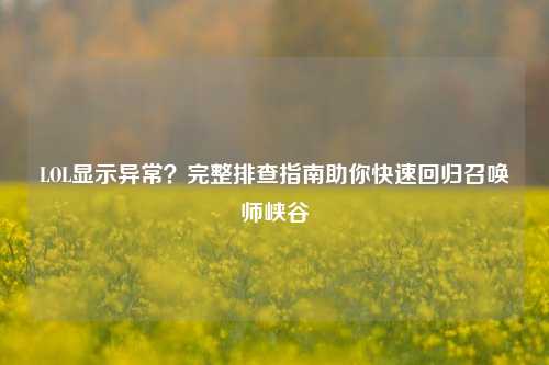 LOL显示异常？完整排查指南助你快速回归召唤师峡谷
