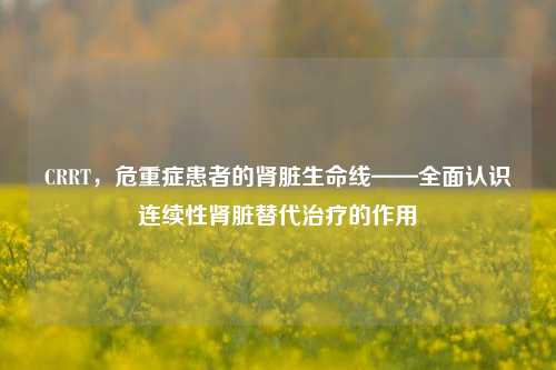 CRRT,危重症患者的肾脏生命线——全面认识连续性肾脏替代治疗的作用