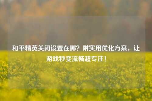 和平精英关闭设置在哪?附实用优化方案,让游戏秒变流畅超专注!