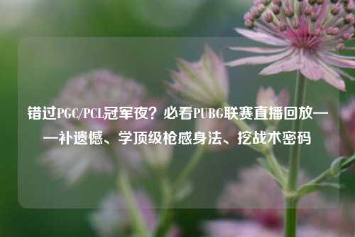 错过PGC/PCL冠军夜?必看PUBG联赛直播回放——补遗憾、学顶级枪感身法、挖战术密码