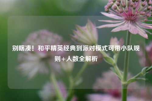 别瞎凑!和平精英经典到派对模式可带小队规则+人数全解析