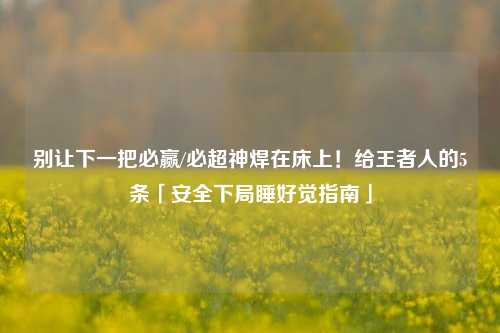 别让下一把必赢/必超神焊在床上!给王者人的5条「安全下局睡好觉指南」
